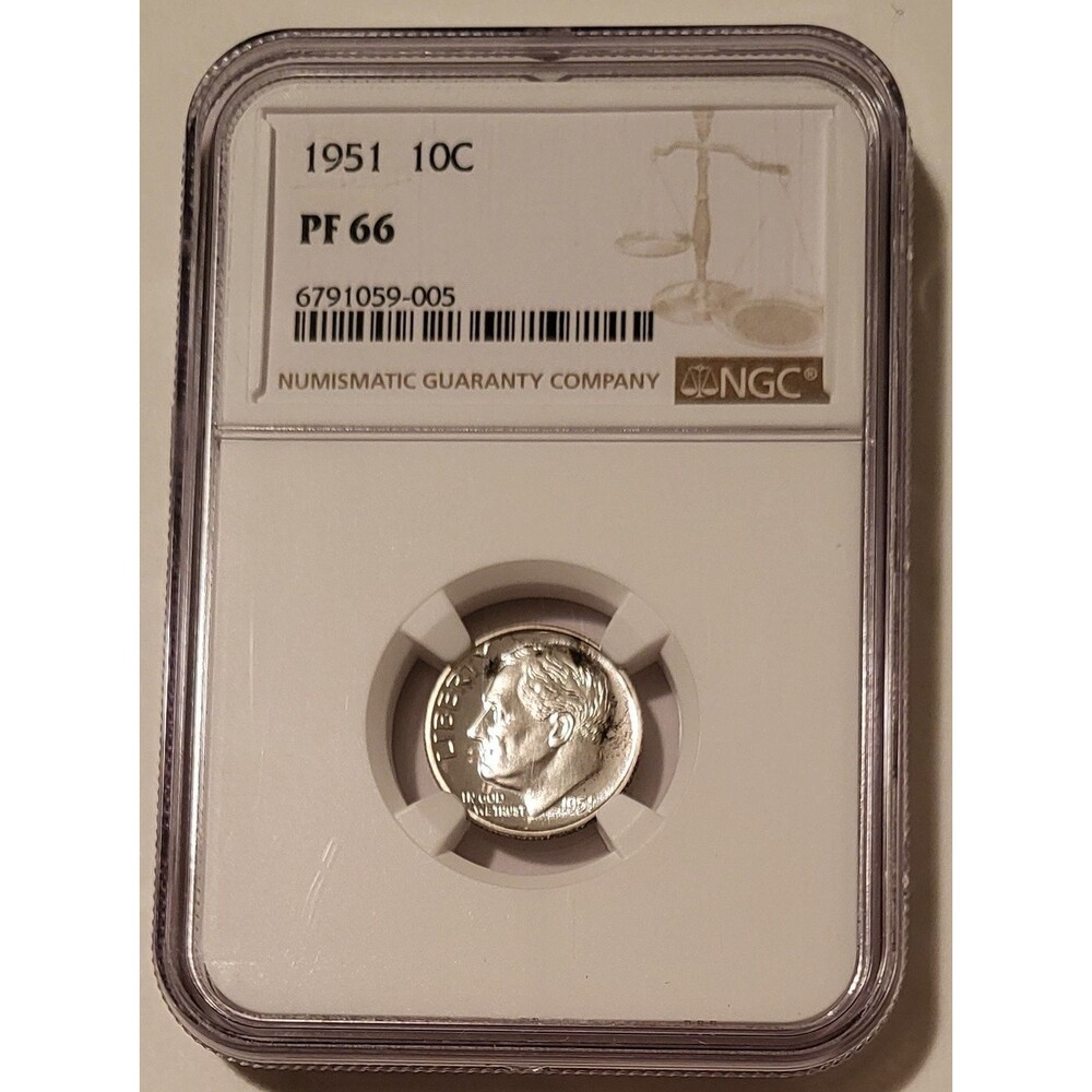 1951 Roosevelt Dime PF66 NGC Toning Low Proof Mintage